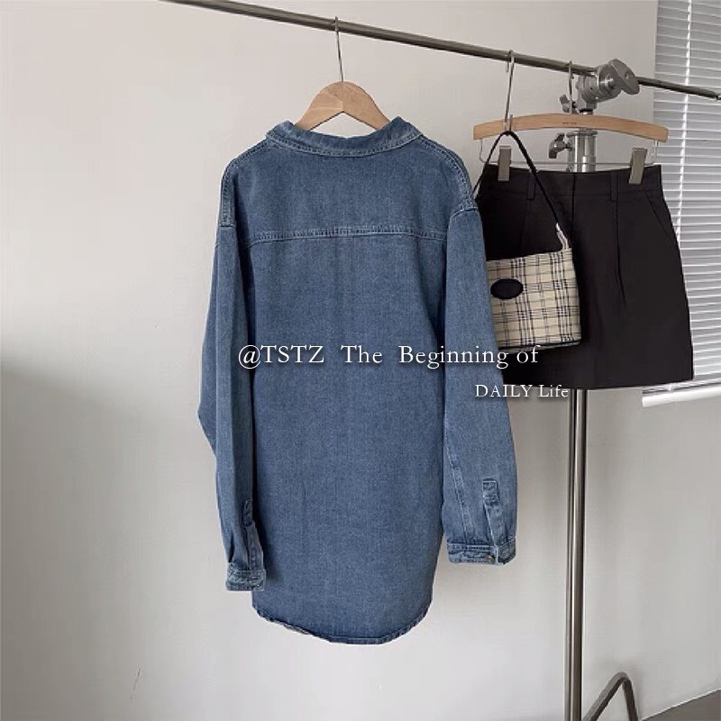 Áo Sơ Mi Jeans Dài Tay Dáng Rộng Phong Cách Trẻ Trung Năng Động