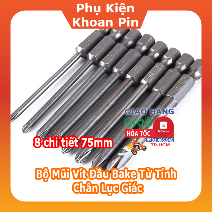 Bộ Mũi Vít Đầu Bake Từ Tính Chân Lục Giác Thép S2 Các Kích Cỡ (Xem Phân Loại)