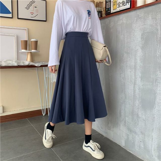 Váy mid-length cạp cao xuân hè ulzzang