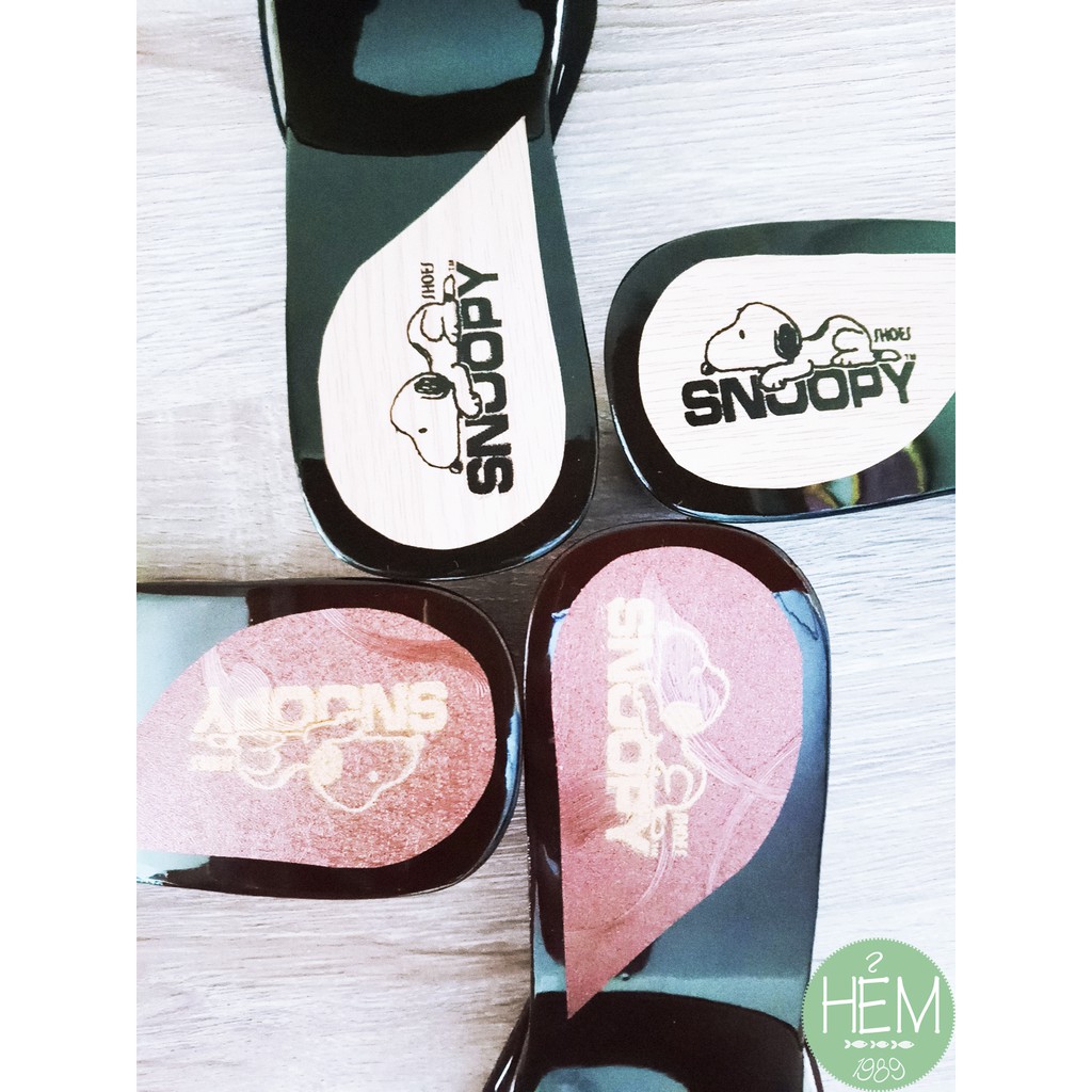 Guốc gỗ gót vuông 6 phân snoopy, quai vải nhiều mẫu