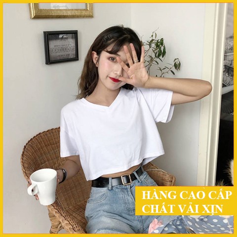 [Hàng Cao Cấp] Áo Croptop Cộc Tay Cổ Tim/Áo Phông Trơn Cotton Thun Cao Cấp Co Dãn 4 Chiều | BigBuy360 - bigbuy360.vn