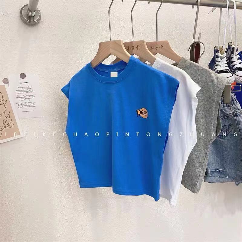Áo Thun Cotton Không Tay Dáng Rộng Thân Thiện Với Da Thoáng Khí Phong Cách Hàn Quốc Cho Bé Trai