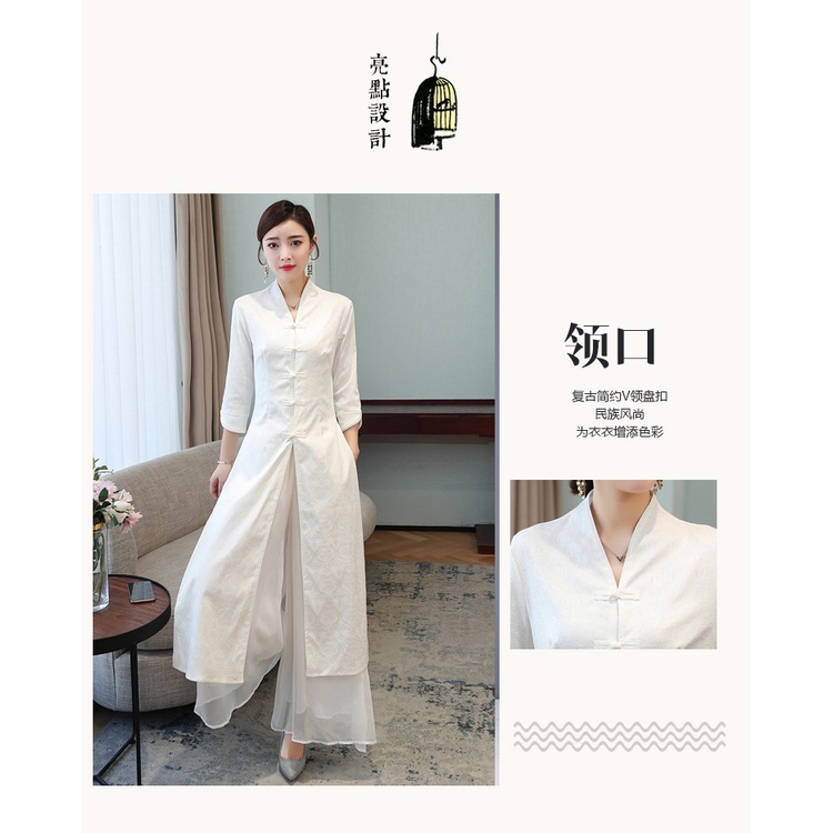 Đầm Dài Bằng Cotton Lanh Họa Tiết Thêu Phong Cách Trung Hoa 20 Cái Cho Nữ