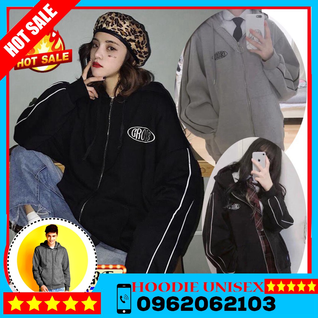 (Đủ Size M,L)  ÁO HOODIE - ÁO KHOÁC NỈ NGOẠI Thêu CROSS 2 Sọc Tay ( 2 Màu ) HOOIDE