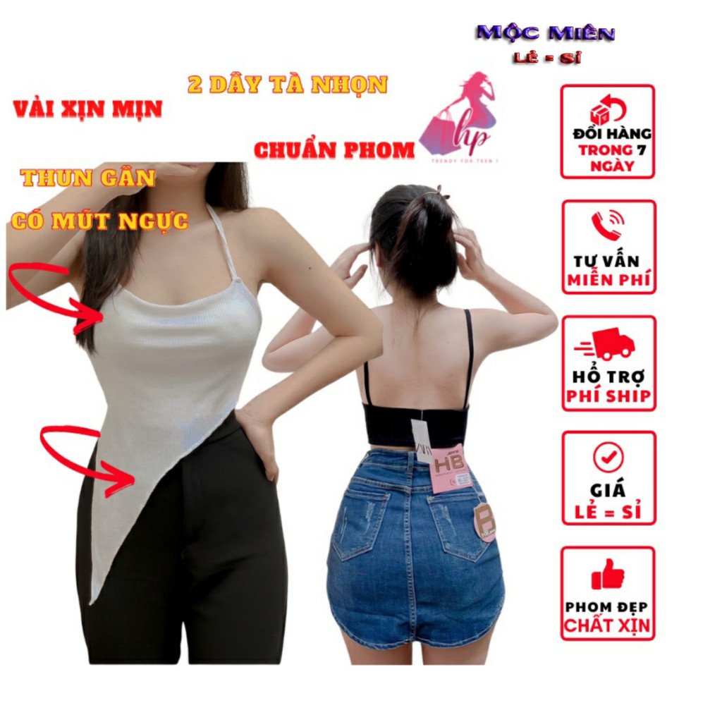 Áo kiểu hai dây nữ ôm body tà xéo hở lưng có mút ngực cực sexy phong cách hàn quốc thời trang nữ 2021
