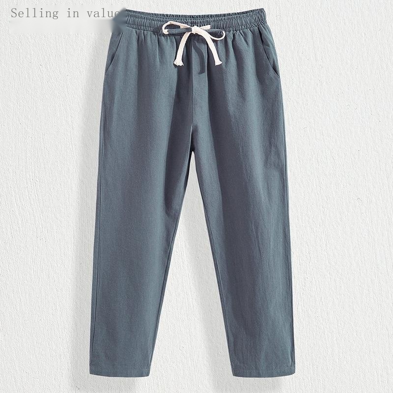 Quần Dài 9 Tấc Vải Cotton Lanh Mỏng Dáng Rộng Cỡ Lớn Thời Trang Mùa Hè Cho Nam