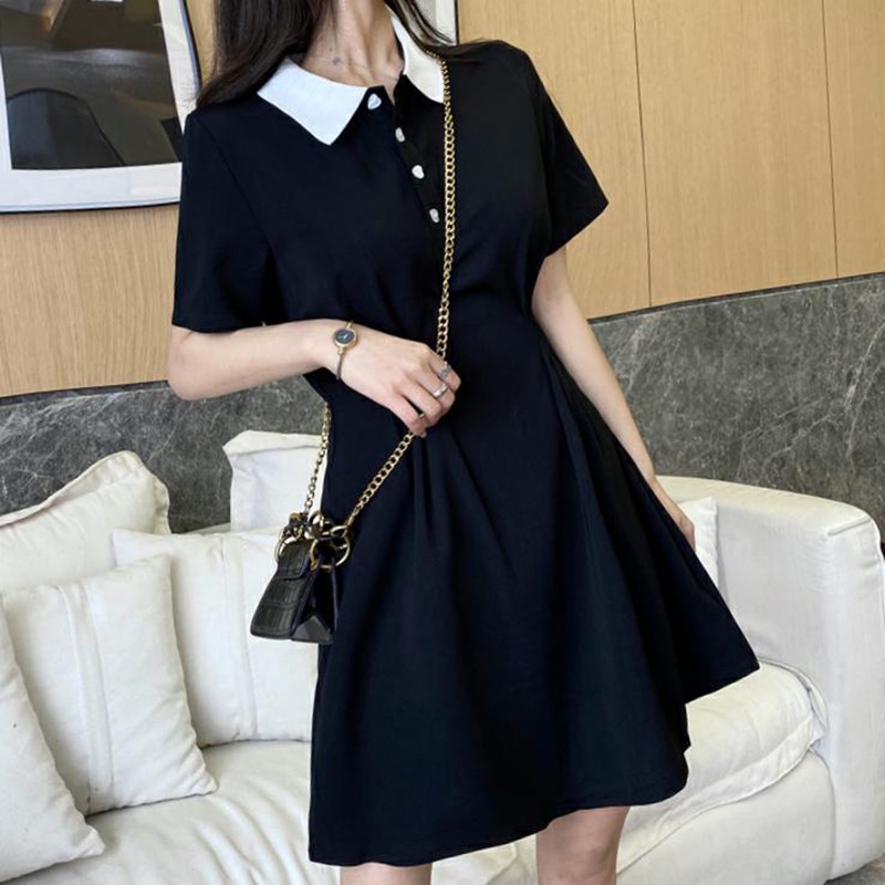 [ORDER] Váy đen kiểu dáng basic, kiểu cổ áo polo phù hợp với mọi hoạt động | BigBuy360 - bigbuy360.vn