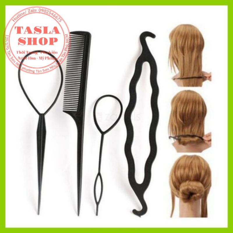 Bộ 4 Dụng Cụ Búi Tóc - Bộ Lược Làm Tóc 4 Món