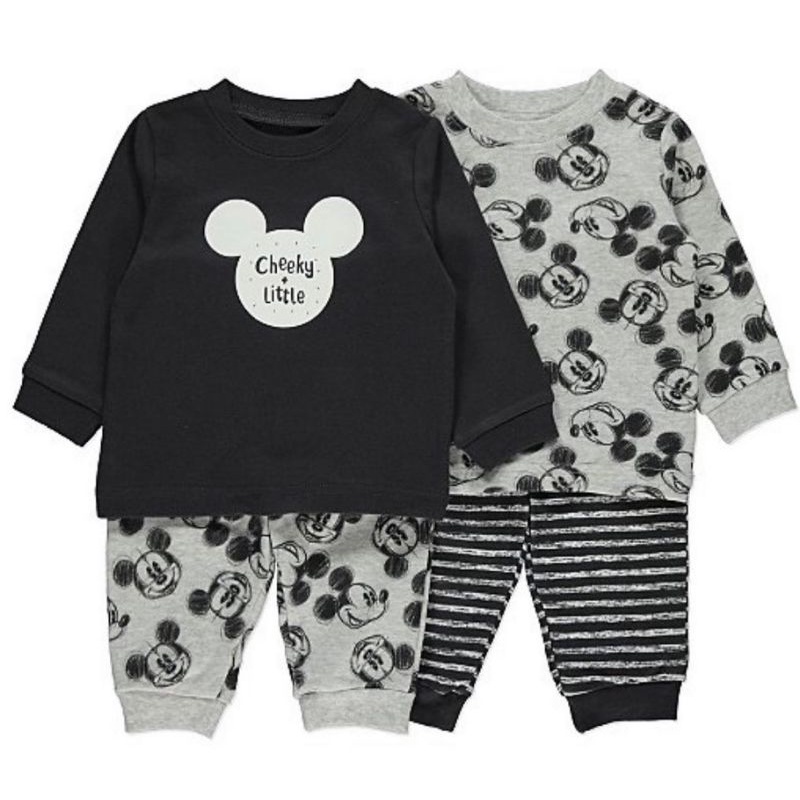 Set 2 bộ cotton Mickey đen - ghi cho bé trai