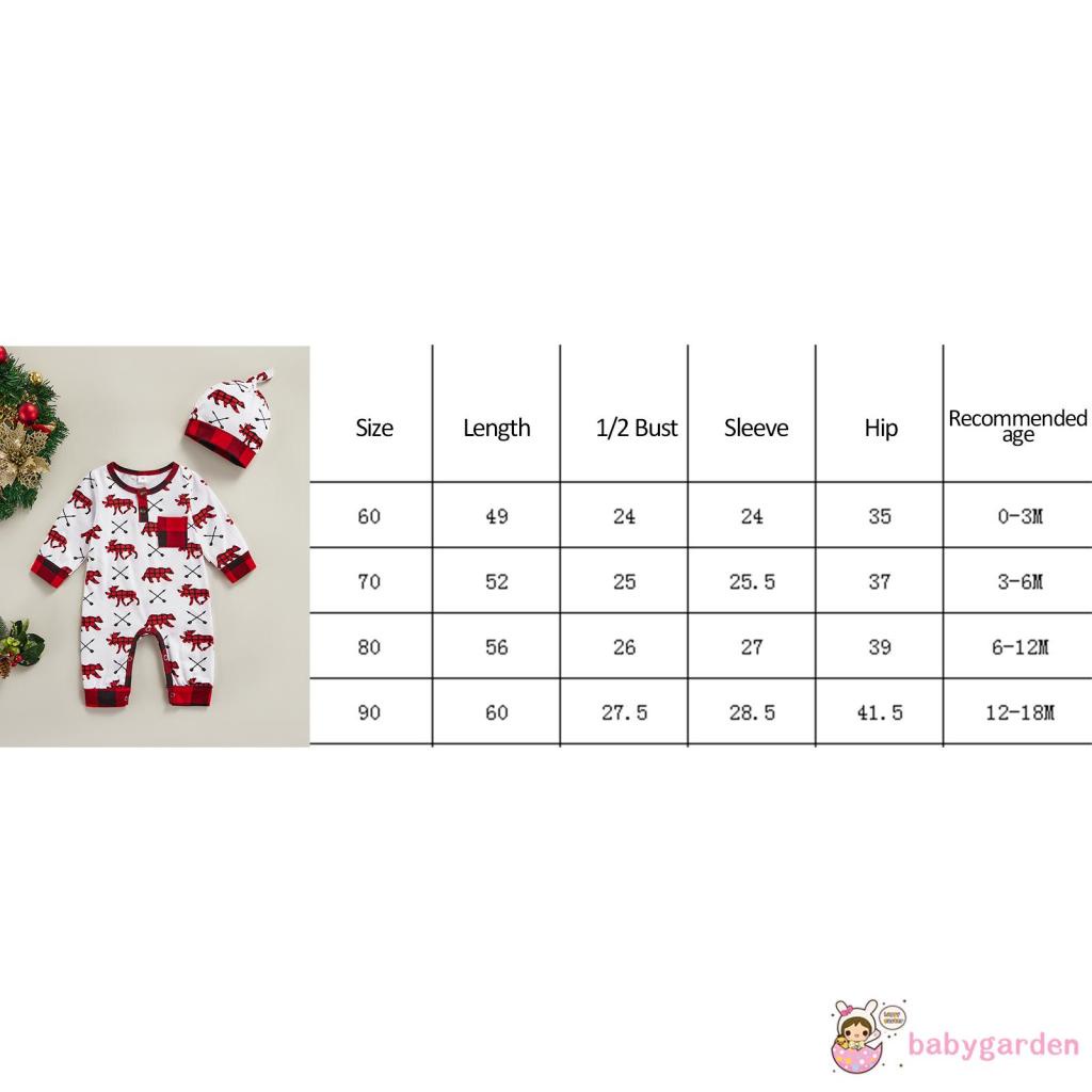 Bộ áo liền quần tay dài cổ tròn in họa tiết caro &amp; động vật kèm mũ đội đầu dễ thương cho bé sơ sinh