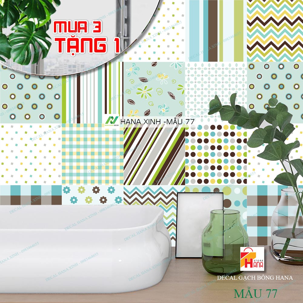Mua 3 tặng 1 decal gạch bông tông màu hồng 60x120cm, decal trang trí nội thất