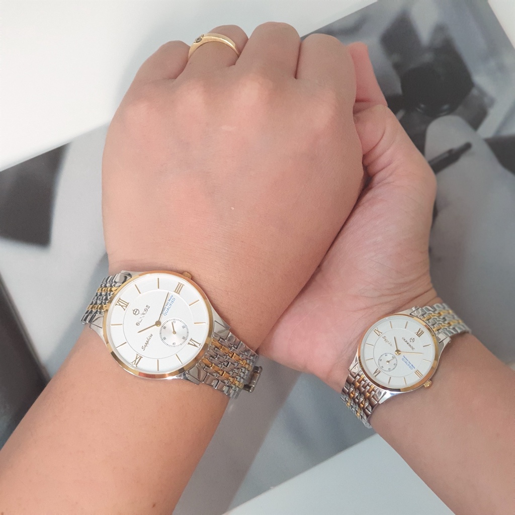 Đồng hồ nam nữ dây kim loại, đồng hồ cặp đôi chính hãng Sunrise 1109SA và 2109SA Sapphire Chống Xước, Chống Nước