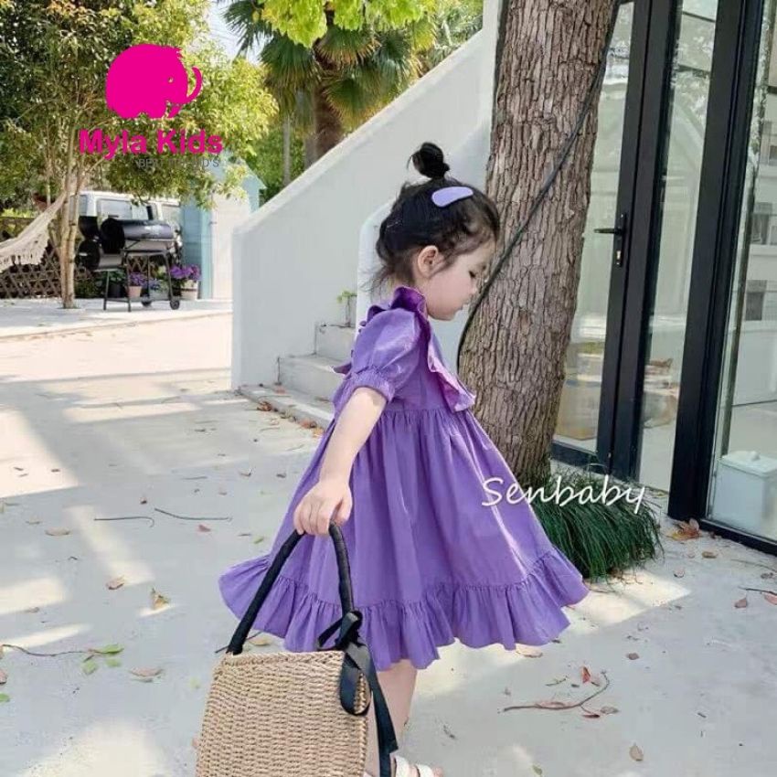 Váy công chúa bé gái màu tím violet, váy babydoll dáng xòe ngắn tay cho bé 1-2-3-4-5-6-7-8-9-10 tuổi - kèm ảnh thật Myla