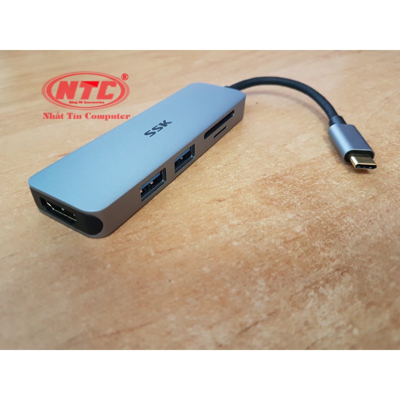 Bộ hub đa năng SSK SHU-C525 cổng TypeC ra USB 3.0/Thẻ nhớ - kèm chức năng xuất HDMI (bạc)