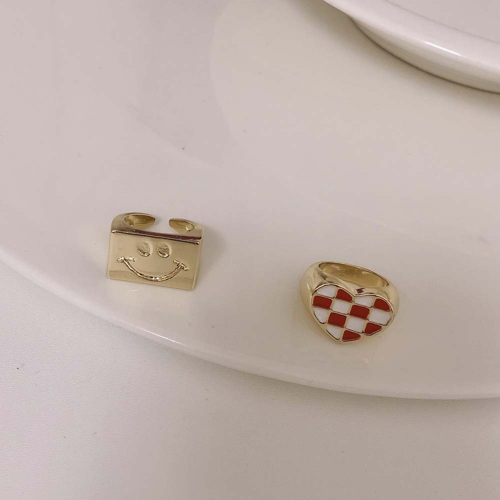 Nhẫn Đeo Ngón Tay Hình Trái Tim / Vuông / Mặt Cười Bằng Kim Loại Tráng Men Thời Trang Hàn Quốc Cho Nữ