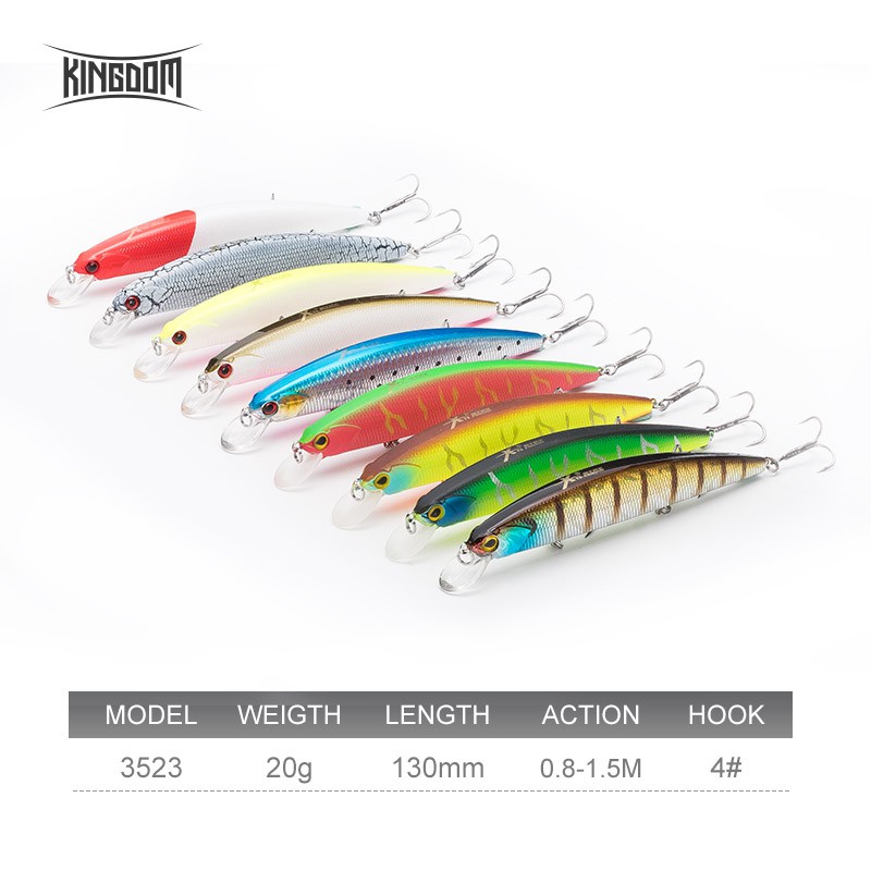 Mồi Câu Cá Giả Minnow Kingdom Cứng Dạng Nổi 130mm 20g Độ Sâu 0.8-1.5m