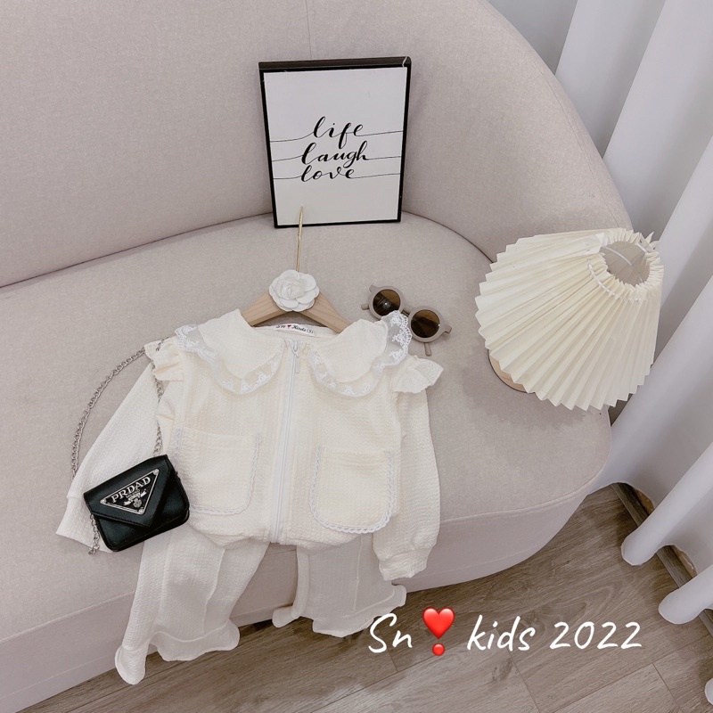 Bộ sóng nhăn quần loe cho bé gái