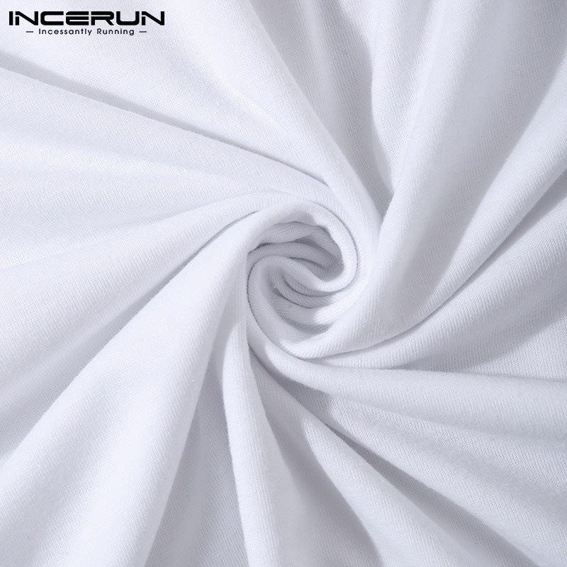 Áo INCERUN tay ngắn màu trơn dáng rộng thời trang dành cho nam