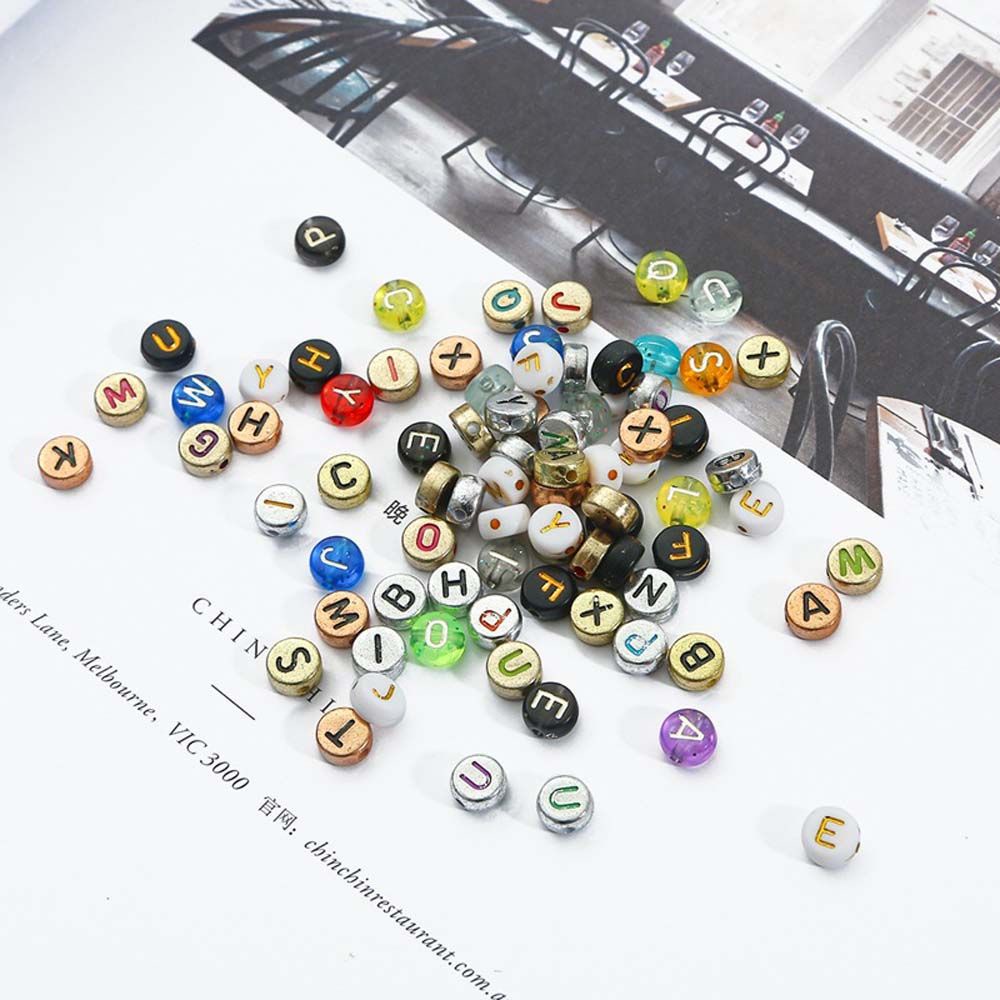 Set 100 Hạt Tròn Trong Suốt Hình Chữ Cái Dùng Làm Trang Sức Thủ Công