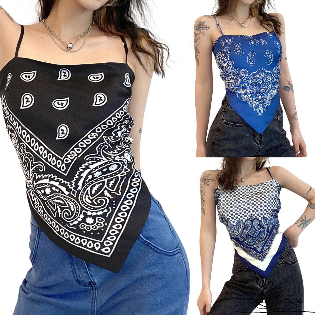 Áo Hai Dây Cổ Thuyền Hở Lưng In Họa Tiết Vintage Gợi Cảm Cho Nữ