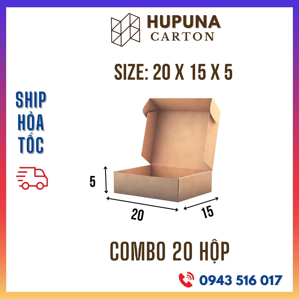 20x15x5 Combo 20 Hộp Carton Nắp Gài đóng gói hàng quần áo, giày dép giá rẻ