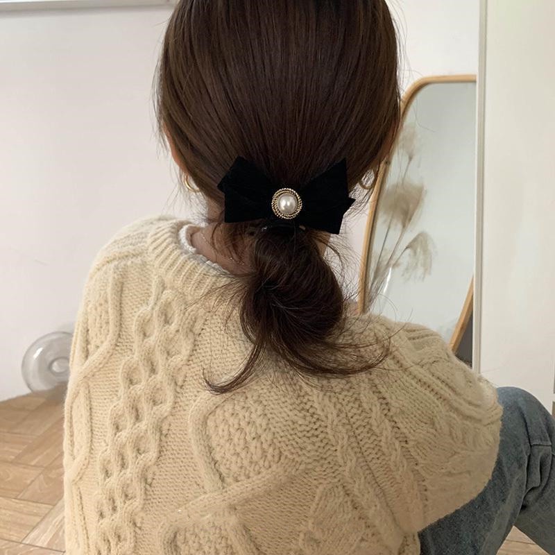 Kẹp tóc nơ đính ngọc trai giả thanh lịch thời trang