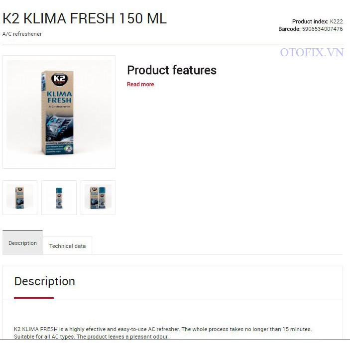 K2 Klima Fresh 150 ml - dung dịch phun vệ sinh làm sạch điều hòa ô tô