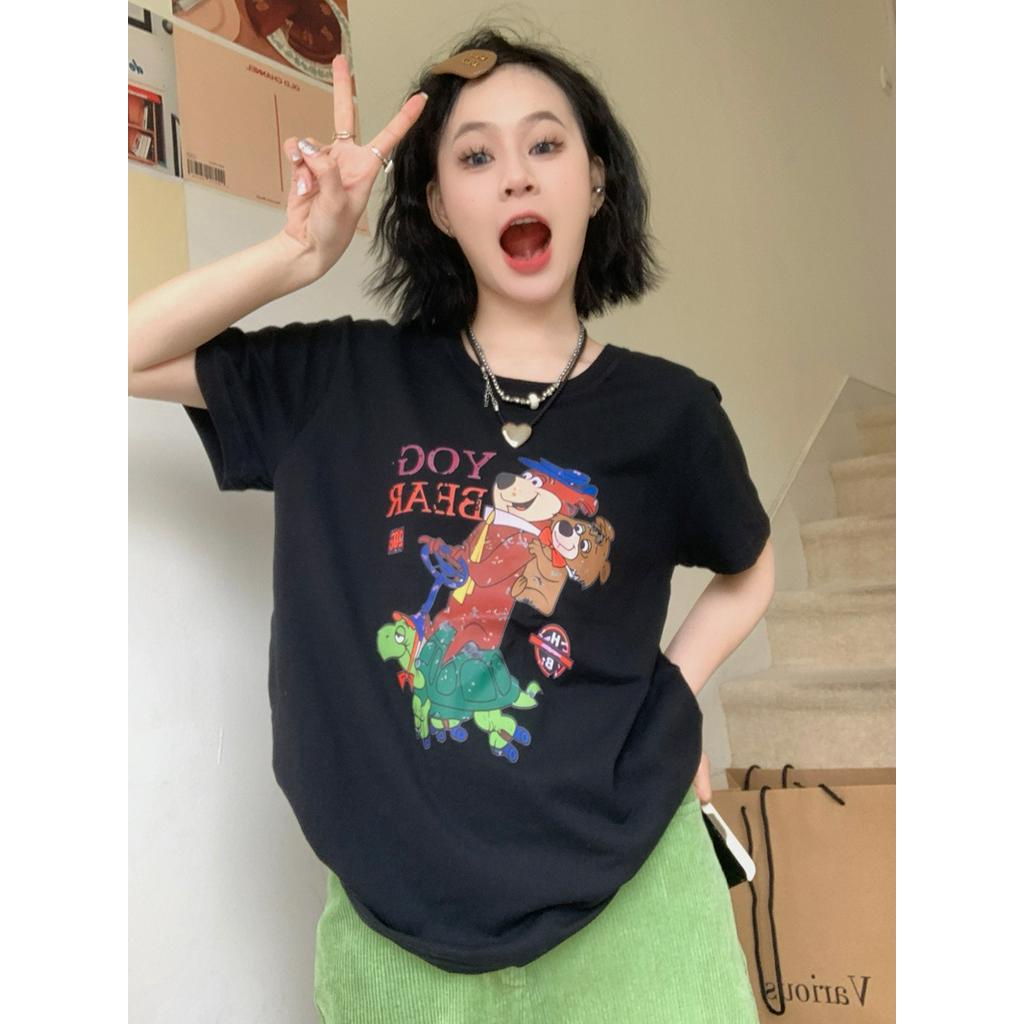 Áo Thun Mùa Hè 62008 Dáng Rộng In Họa Tiết Hoạt Hình Vui Nhộn Dễ Phối Đồ