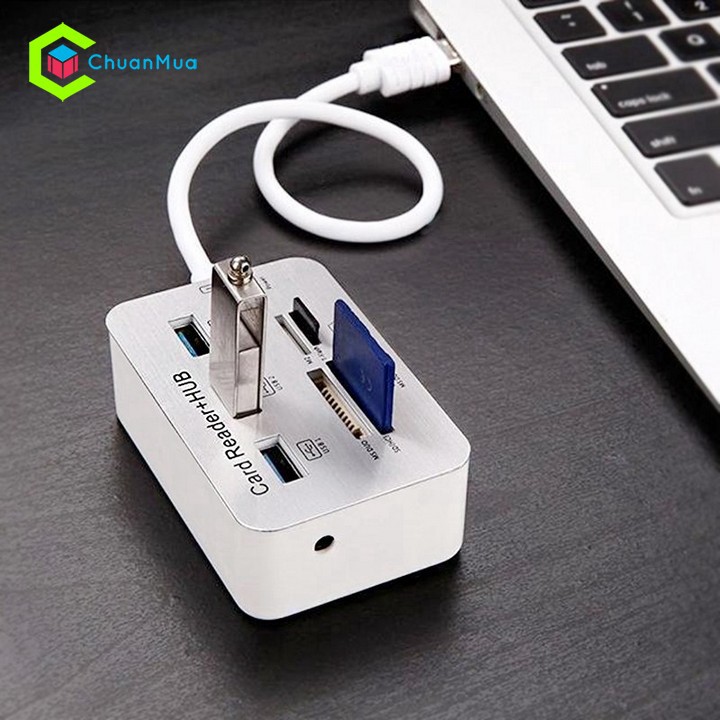 Bộ chia 3 cổng USB 2.0 có cổng đọc thẻ nhớ cho máy tính - PKA184