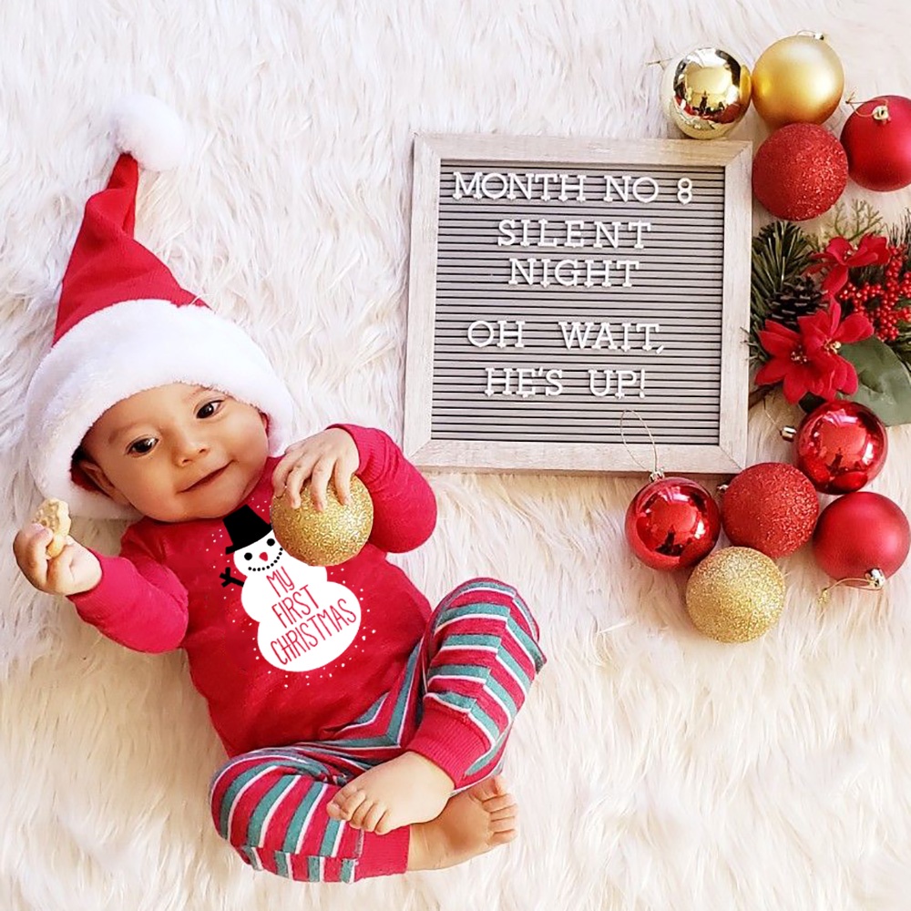 Áo Liền Quần In Chữ My First Christmas Cho Bé