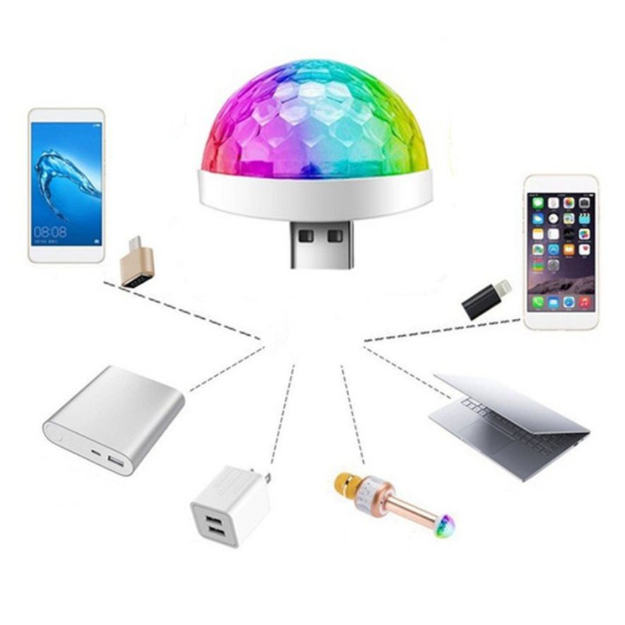 Đèn Led USB vũ trường cảm biến theo nhạc, có thể sử dụng trên điện thoại, Tặng đầu chuyển đổi Android + Type-C + Lightni