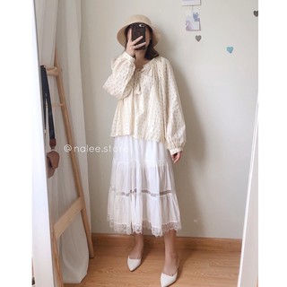 Áo boho cổ nơ tay bồng