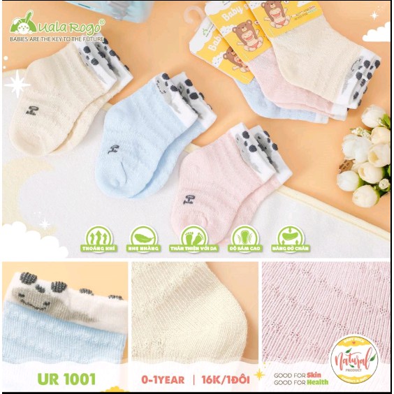 Tất lưới cho bé Uala Rogo vải sợi tre siêu thoáng khí size 0-12 tháng mã 1001