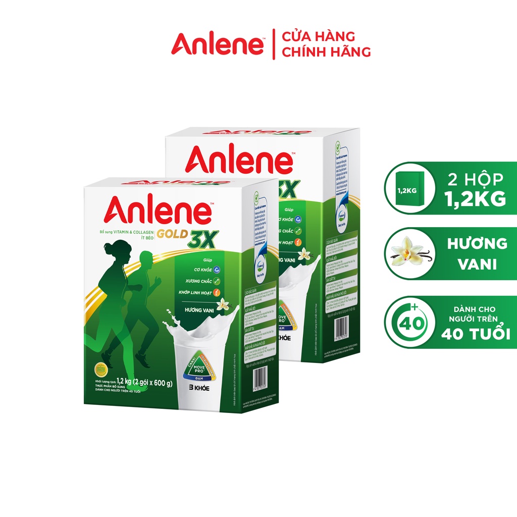 Combo 2 hộp Sữa Bột Anlene Gold Movepro Hương Vanilla hộp 1,2Kg (trên 40 tuổi)