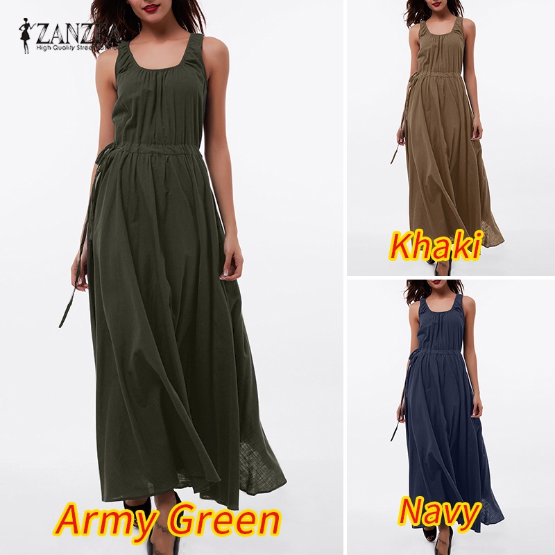 Zanzea Đầm Maxi Nữ Cộc Tay Cổ Tròn Thời Trang Châu Âu