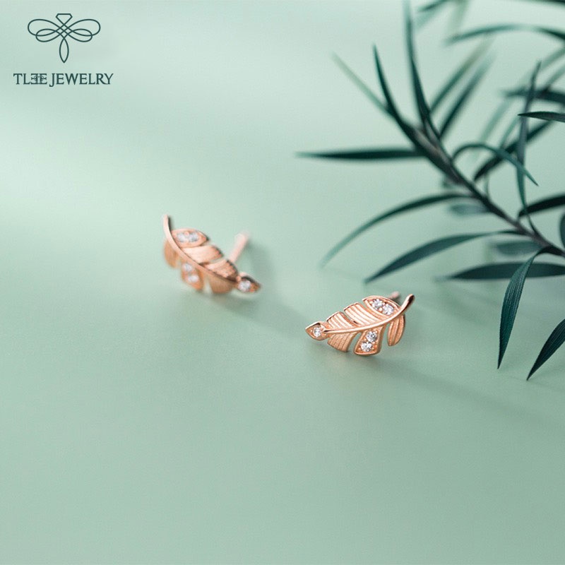 Khuyên tai bạc nữ TLEE mẫu lông vũ đính đá lấp lánh TleeJewelry B0250