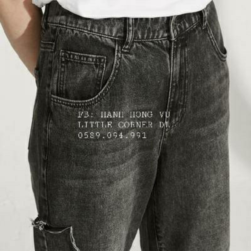 Quần baggy jean xám lưng chun ống may lai basic trơn và rách sườn form quảng châu ulzzang kèm ảnh thật hàng sẵn