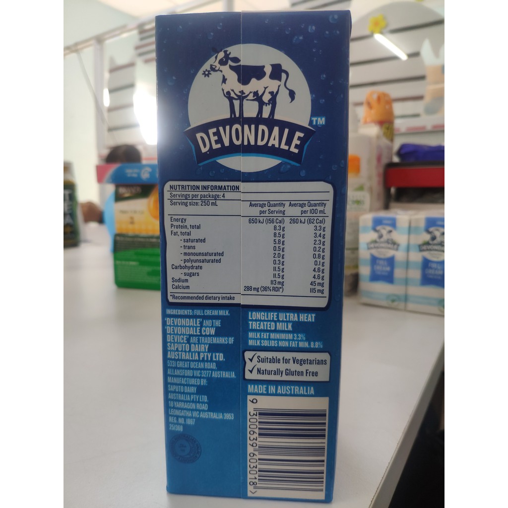 Sữa Tươi Devondale Nguyên Kem 1L Thùng 10 Hộp