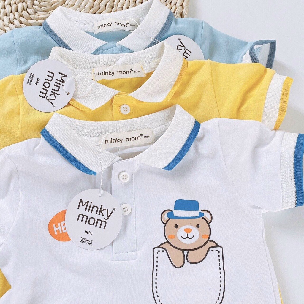 [CAB01] Áo Cổ Bẻ Cài Nút Cotton 100% MINKY MOM In Hình Giả Túi Ngực  Mềm Mịn, Thấm Hút Mồ Hôi Dễ Chịu Cho Bé Chuẩn Đẹp