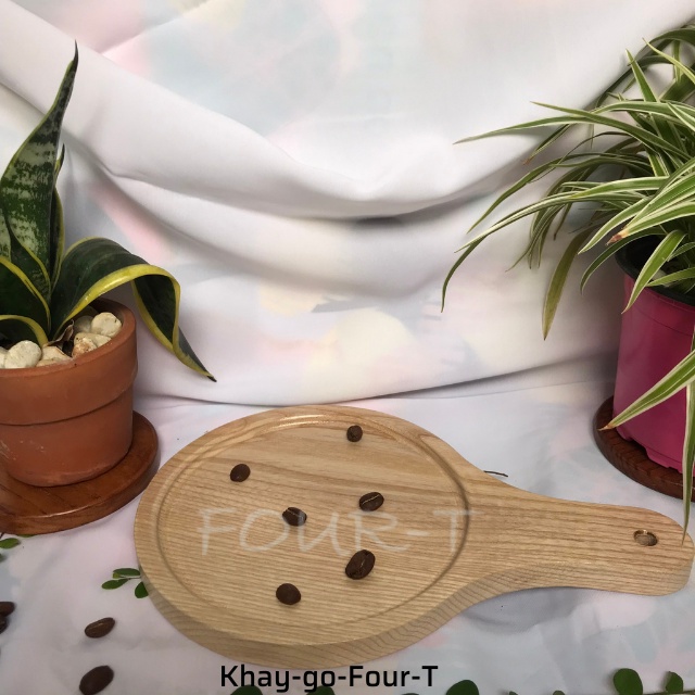 Khay Gỗ Decor Đựng Đồ Ăn Thớt Gỗ Trang Trí Nguyên Khối Hình Tròn Đựng Ấm Trà Mứt Tết Đẹp Dai Bền, Four-T Shop