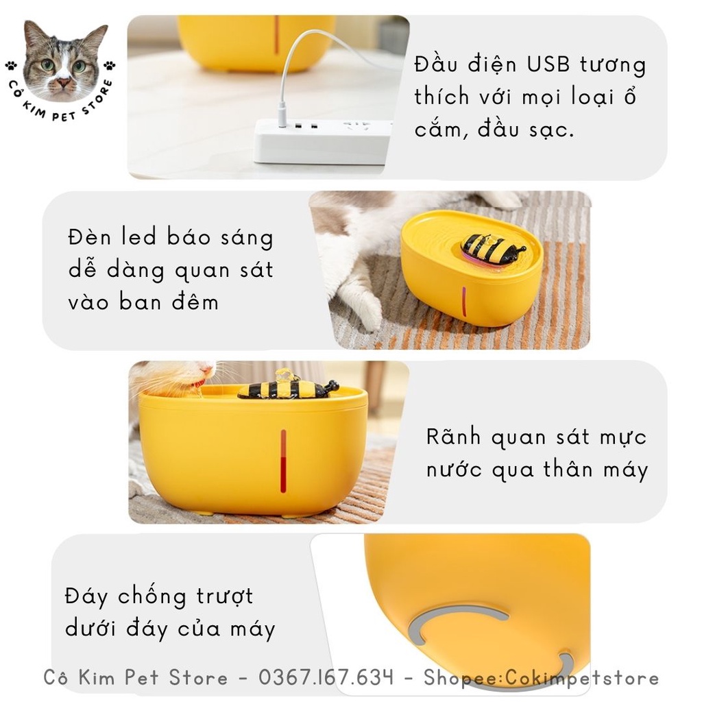 Máy lọc nước cho mèo hình chú ong dung tích 2000ml