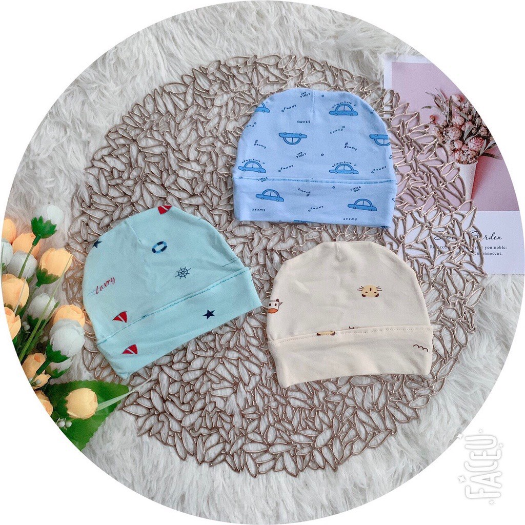 Mũ Sơ Sinh Chất Cotton Thun Lạnh Siêu Mềm, Mát Cho Bé Trai, Bé Gái Sơ Sinh Từ 0-3 Tháng - Sơ sinh - Sỉ
