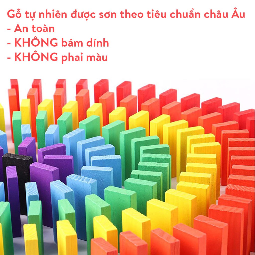 Đồ chơi DOMINO gỗ nhiều màu 100 thanh TUBITOYS cho bé chơi vui phát triển trí sáng tạo