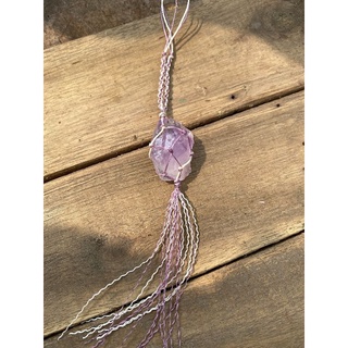 Móc khóa trang trí đ á amethyst, blue fluorite đan kiểu macrame