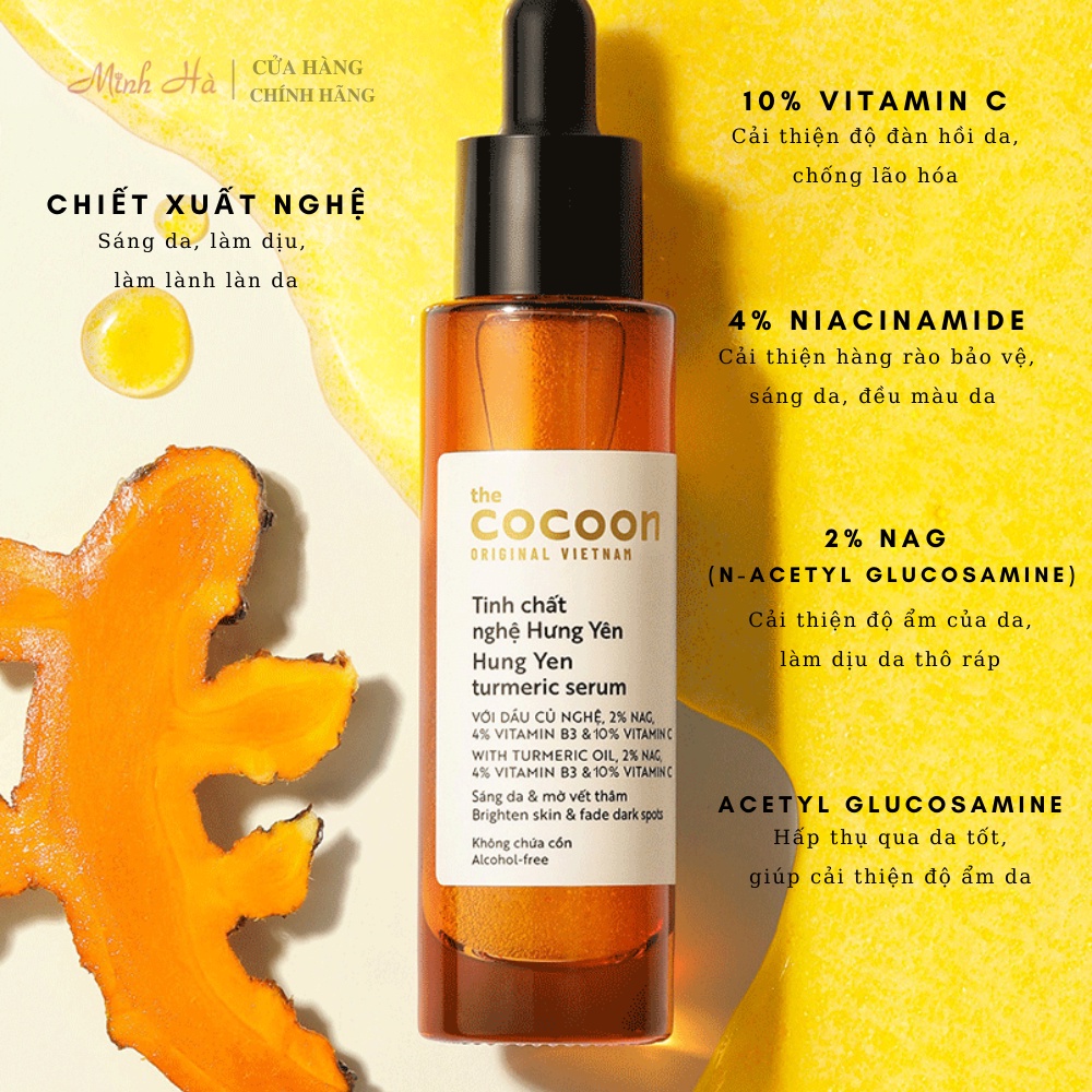 Serum chiết xuất từ nghệ Hưng Yên Cocoon Turmeric Serum 30ml giúp sáng da mờ thâm
