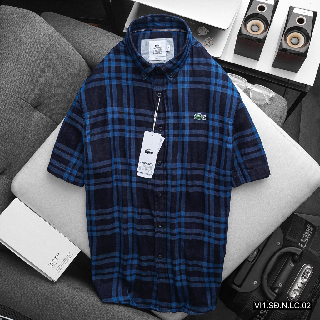 Áo sơ mi nam cộc tay caro chất phải cotton thấm hút The 727 LC.02
