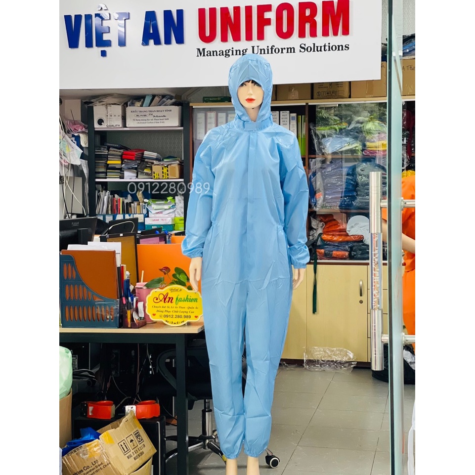 Áo liền quần liền nón chống bụi, chống tĩnh điện _ Hình chụp thật