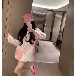 Áo sơ mi lụa loang hoạ tiết lv full tag
