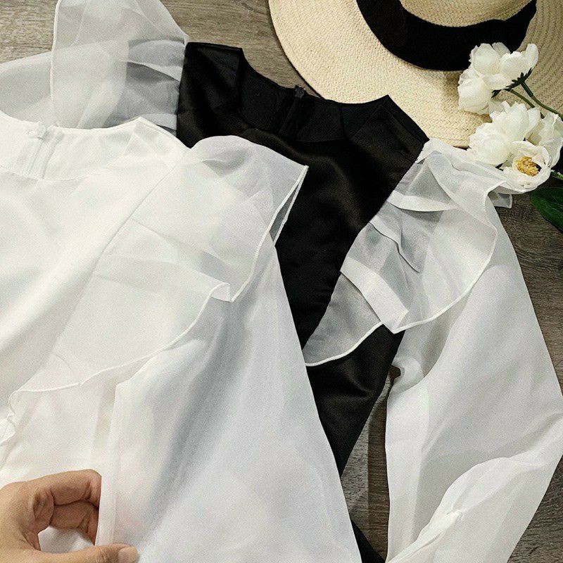Đầm tay phồng phối bèo lai