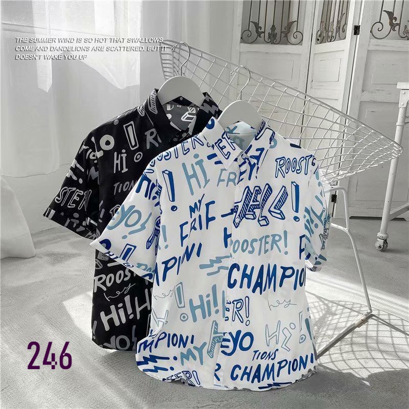 Áo Sơ Mi Nam Nữ Ngắn Tay Cổ Bẻ 246 In Họa Tiết Hi Hello Chất Vải Thoáng Mát  Mẫu Siêu Cute - Hazo